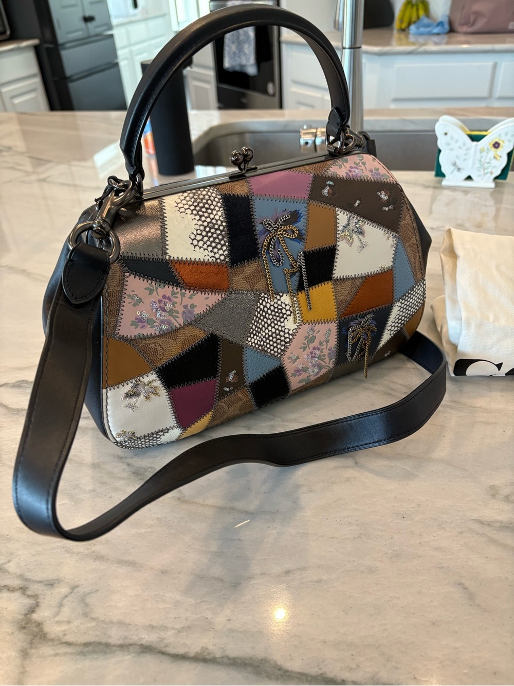 Coach Multicolor Patchwork Satchel - Brown, Black, Blue, Yellow, Pink - Picture 6 of 11